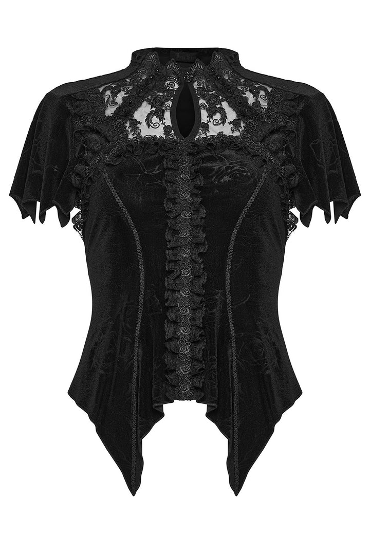 beaded black velvet chest keyhole cutout top with batwing sleeves