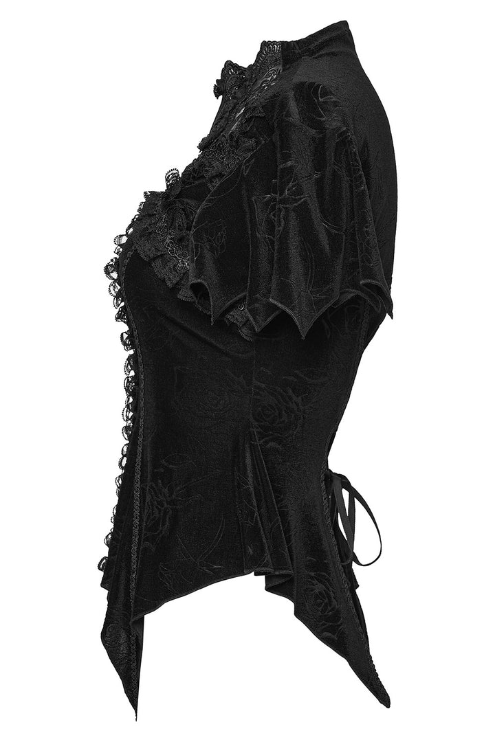 beaded black velvet chest keyhole cutout top with tattered sleeves