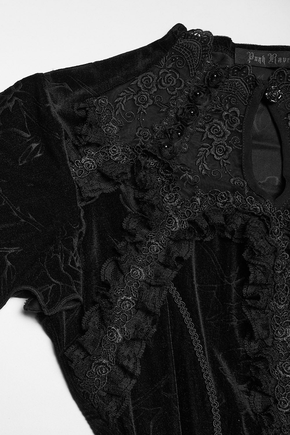 vintage goth inspired beaded black velvet chest keyhole cutout top