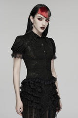 black lace puff sleeve blouse 