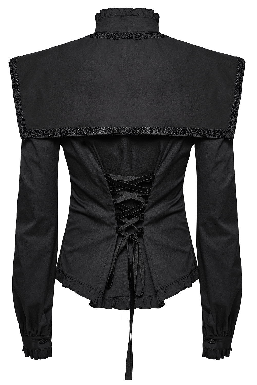 high collar ruffled long sleeve buttoned shirt 