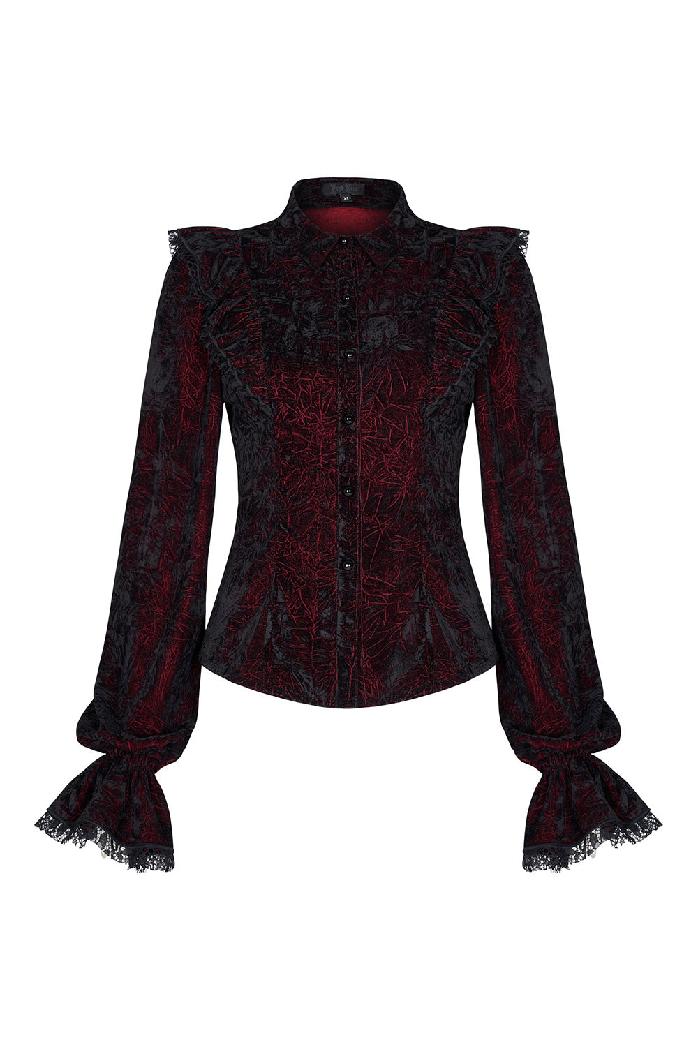 black and red velvet long sleeve top by punk rave