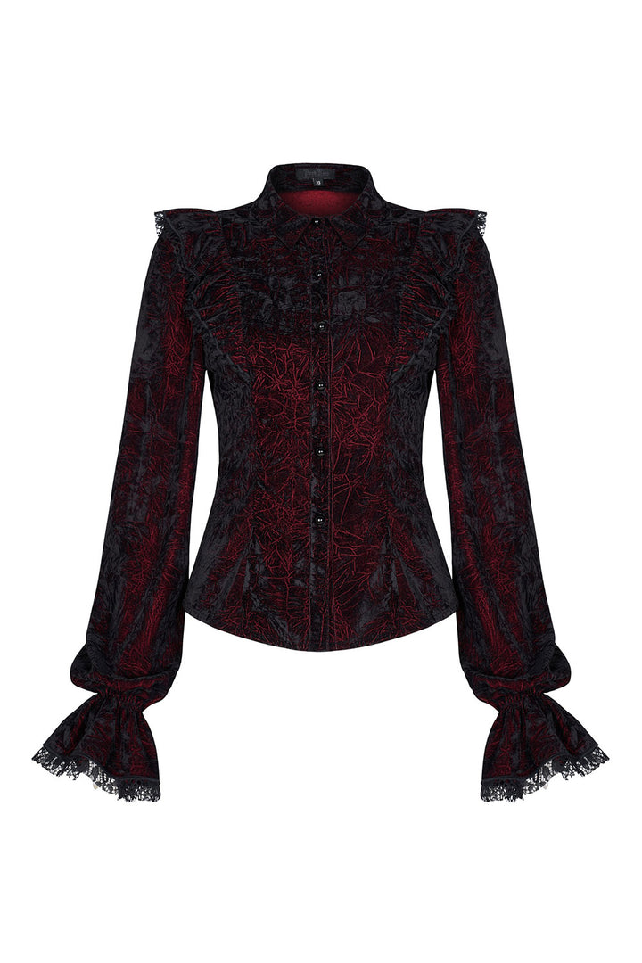 black and red velvet long sleeve top by punk rave