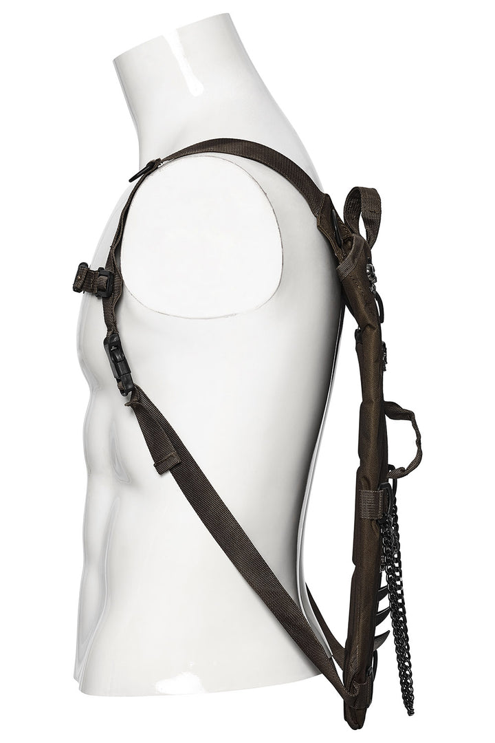 buckled brown post apocalyptic backpack 