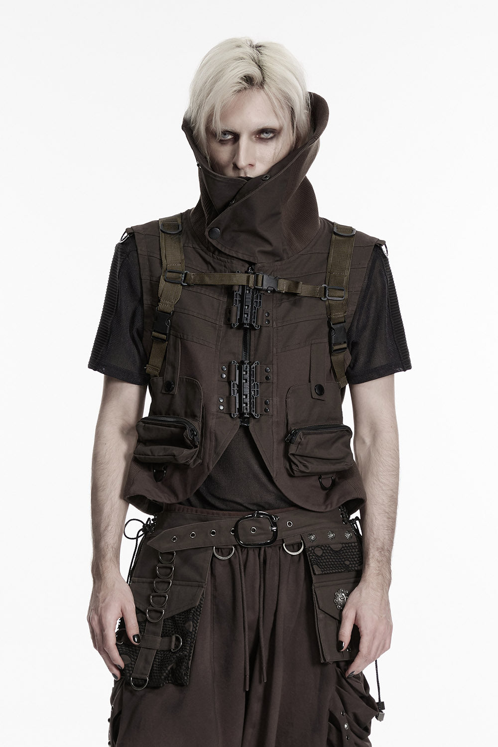 mens brown post apocalyptic backpack  with skull studs