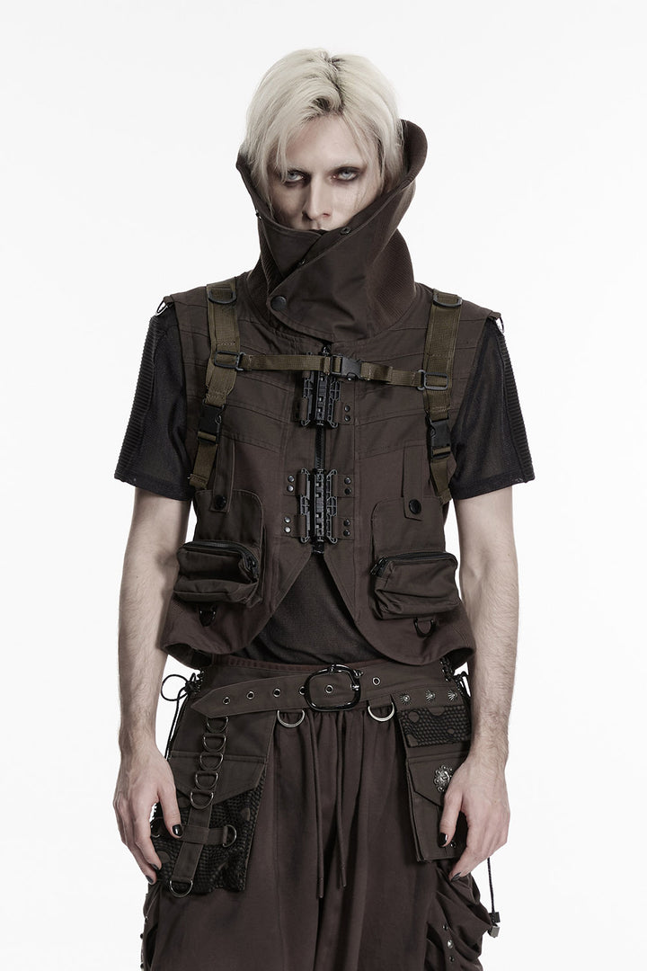 mens brown post apocalyptic backpack  with skull studs