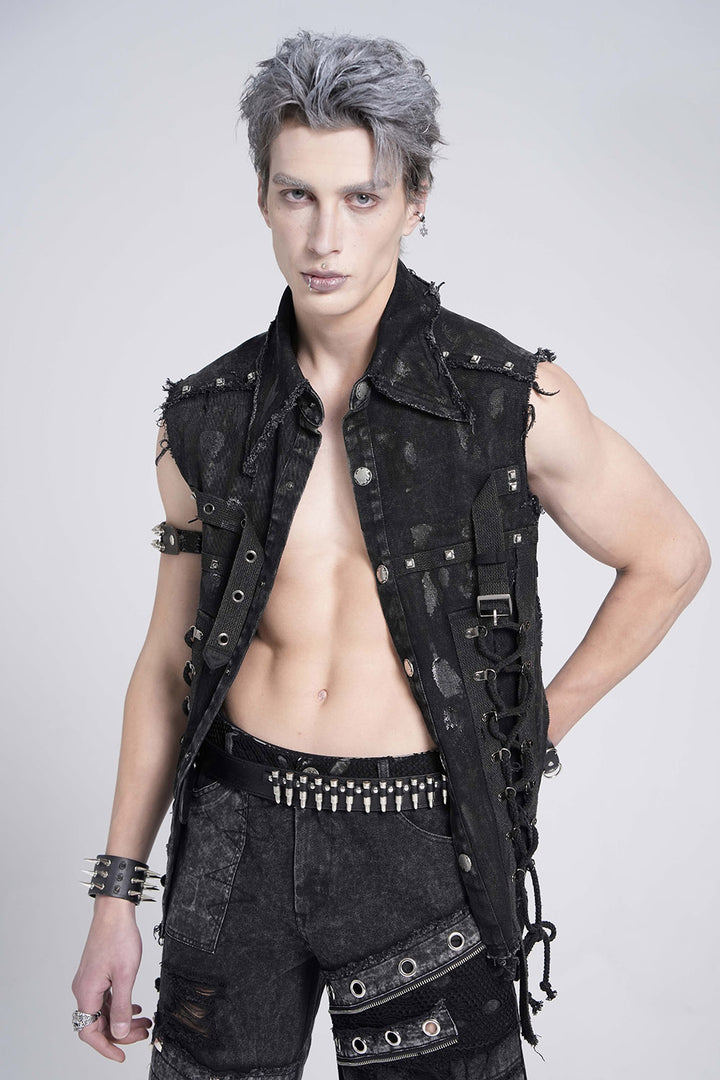 mens studded lace-up grunge vest