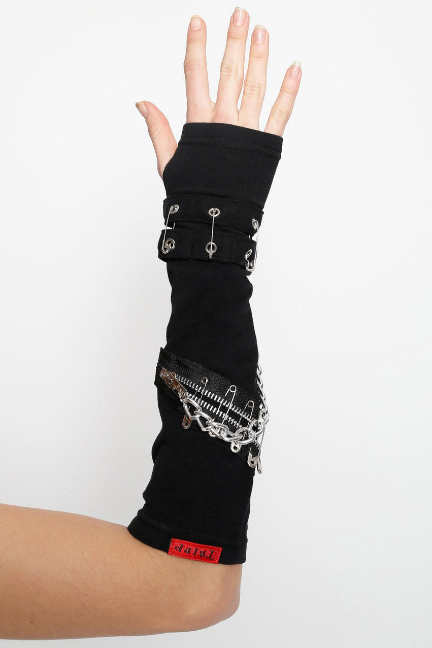 mens black safety pin emo gloves