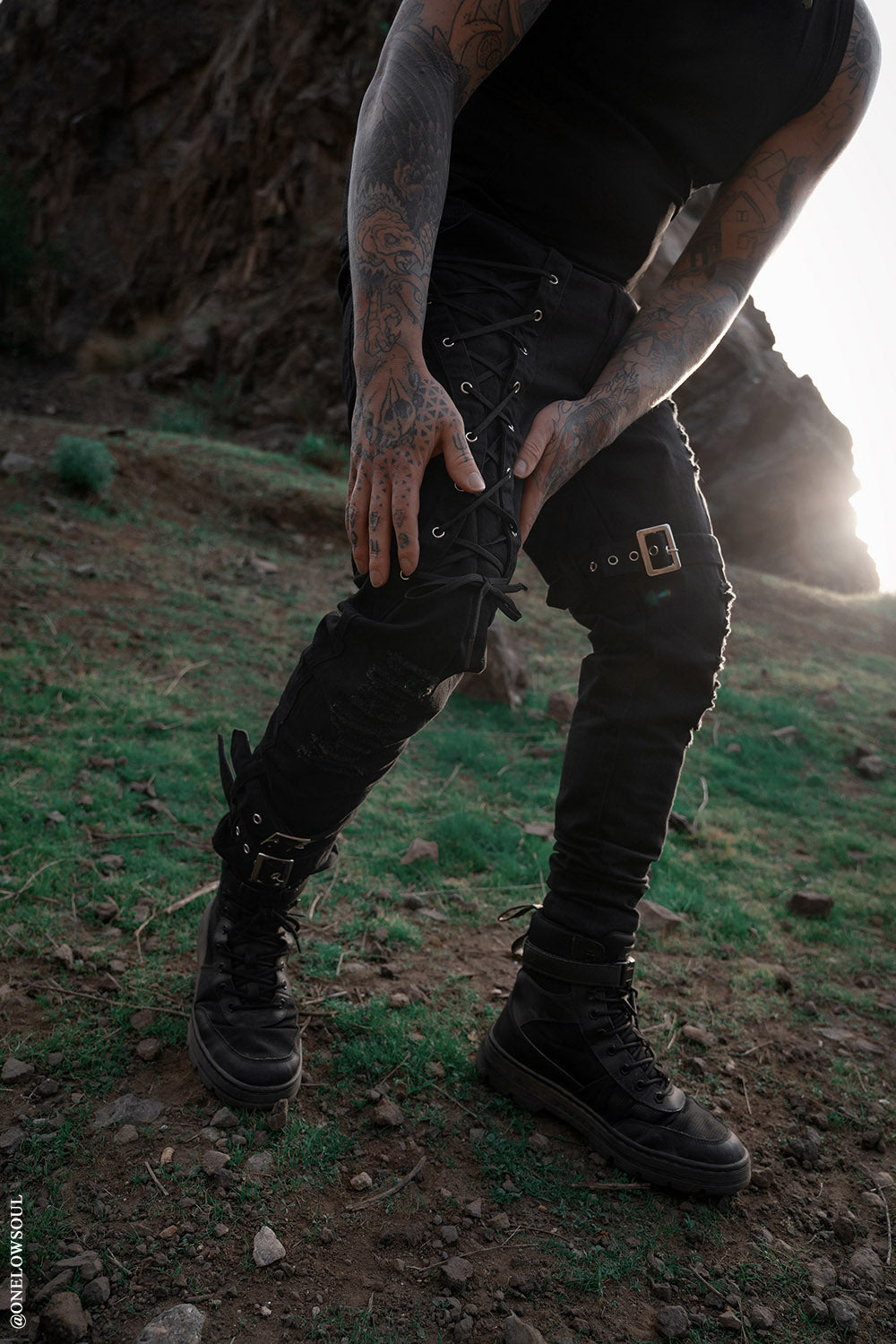 mens gothic black trousers