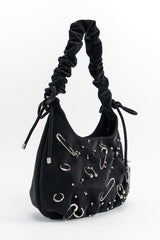 grunge black punk shoulder bag with piercings
