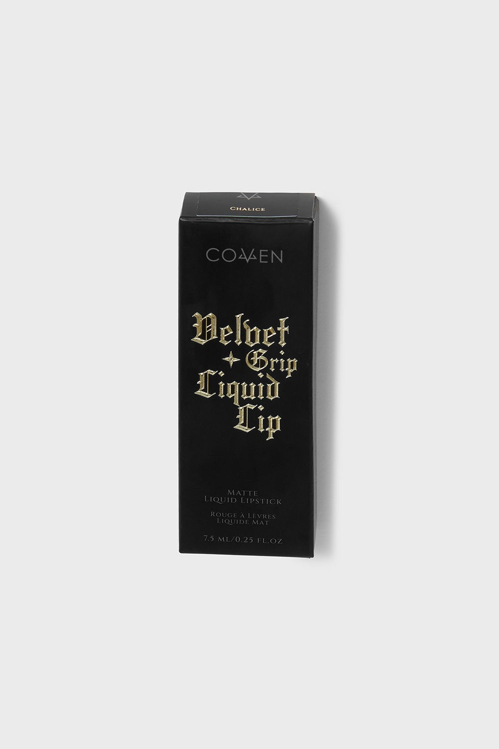 matte black lipstick in a gothic box 