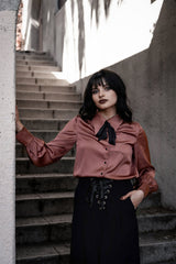 womens dark dusty pink rose satin buttoned shirt