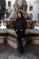 lively ghosts button up pointed collar witchy blouse