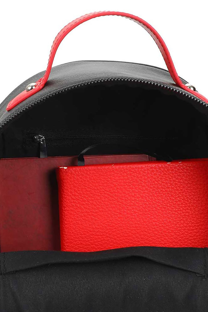 red and black vegan leather goth bag