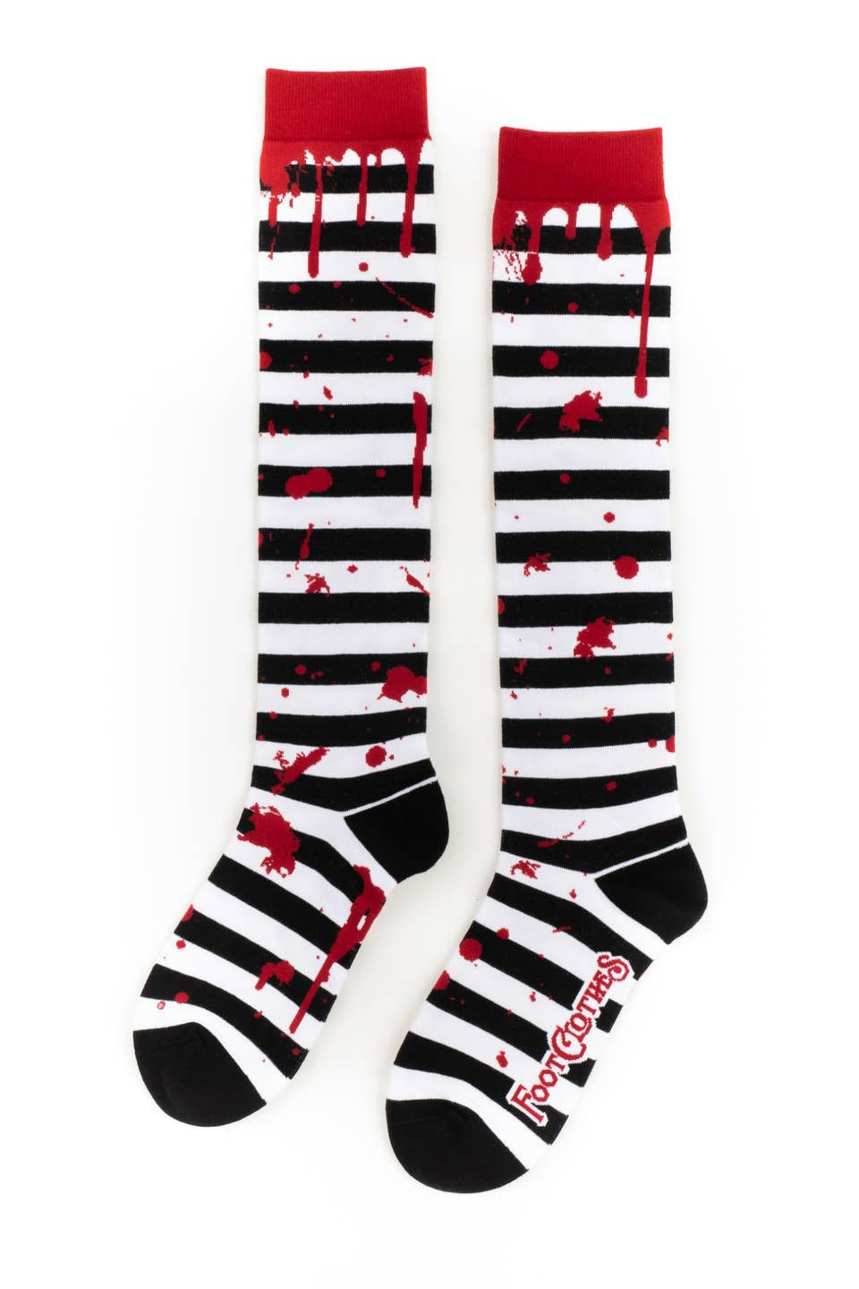 spooky striped black and white striped blood drip socks