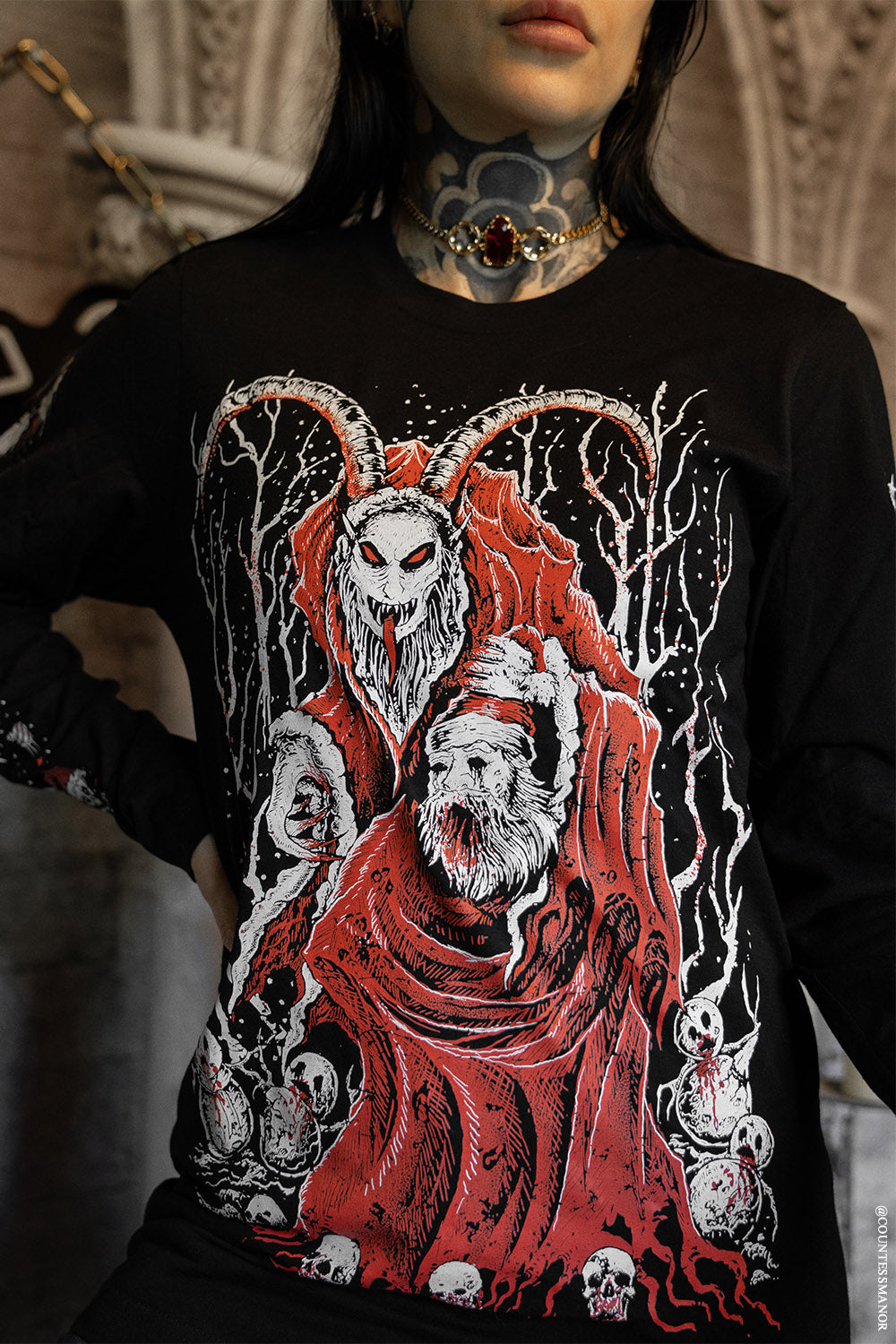 scary skull krampus and santa claus shirt
