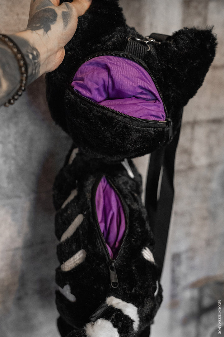 gothic skeleton cat stuffed animal shoulder bag