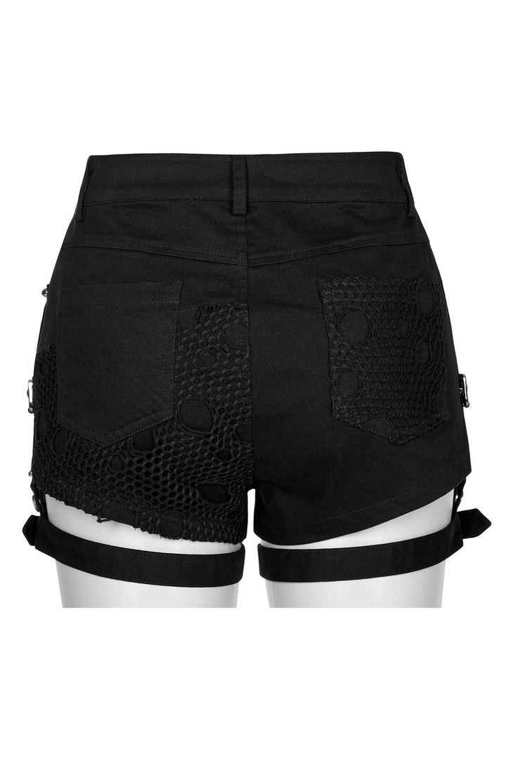 studded grunge goth spiked shorts and buckled thigh straps 