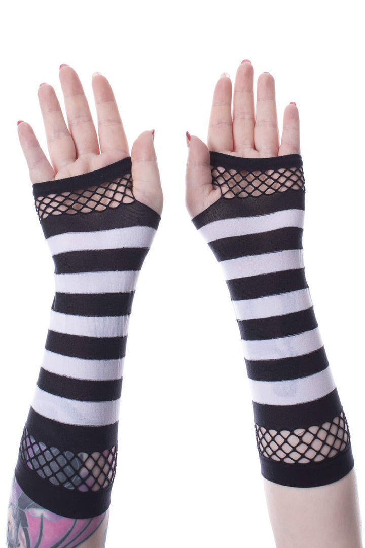 fishnet striped gloves