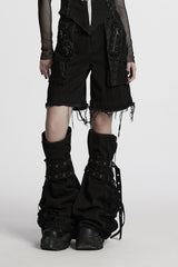 womens long punk black shorts