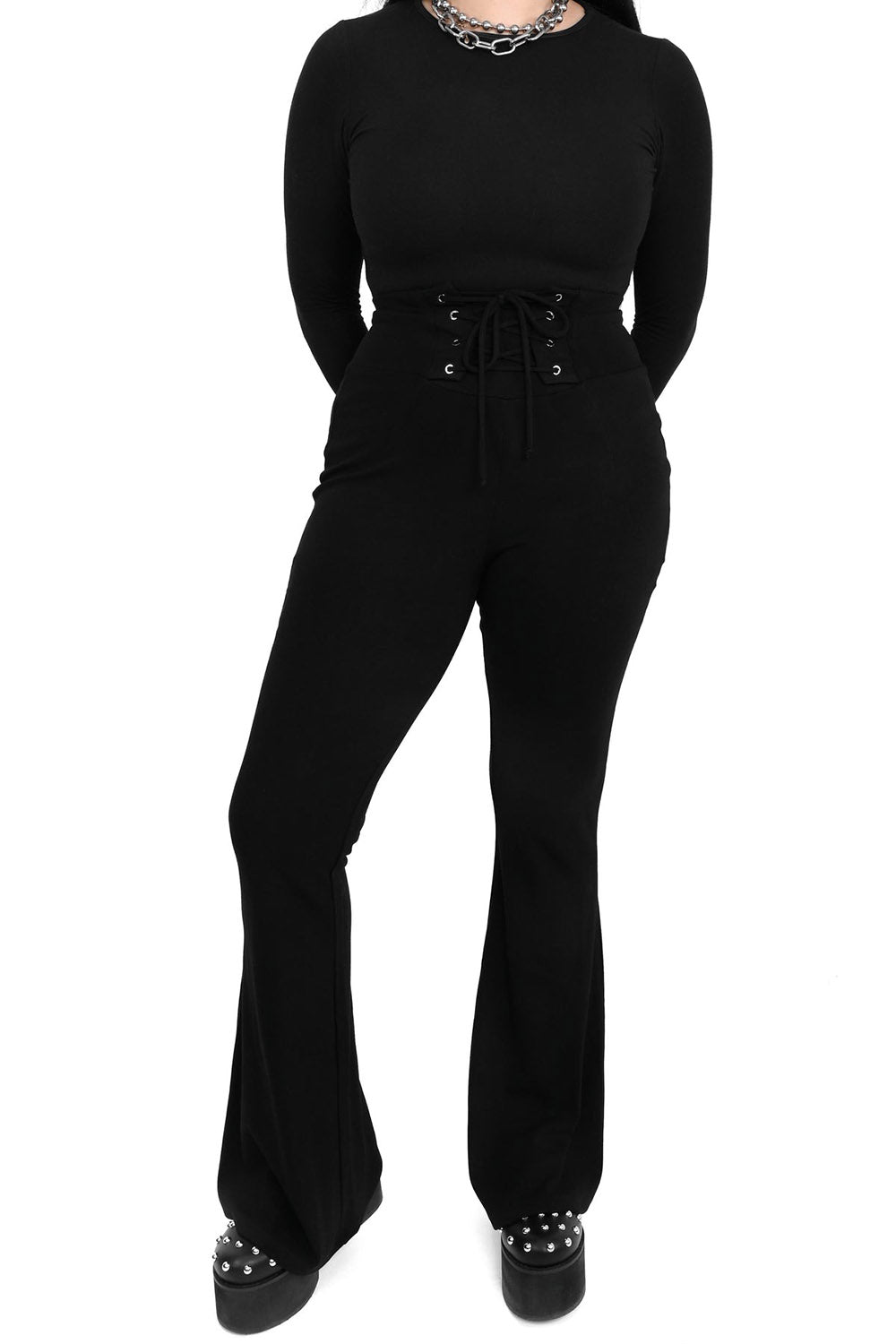 womens ultra high-waisted goth bell bottoms pants