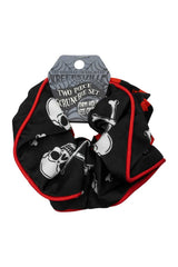 red and black punk emo goth skull and crossbones scrunchie set