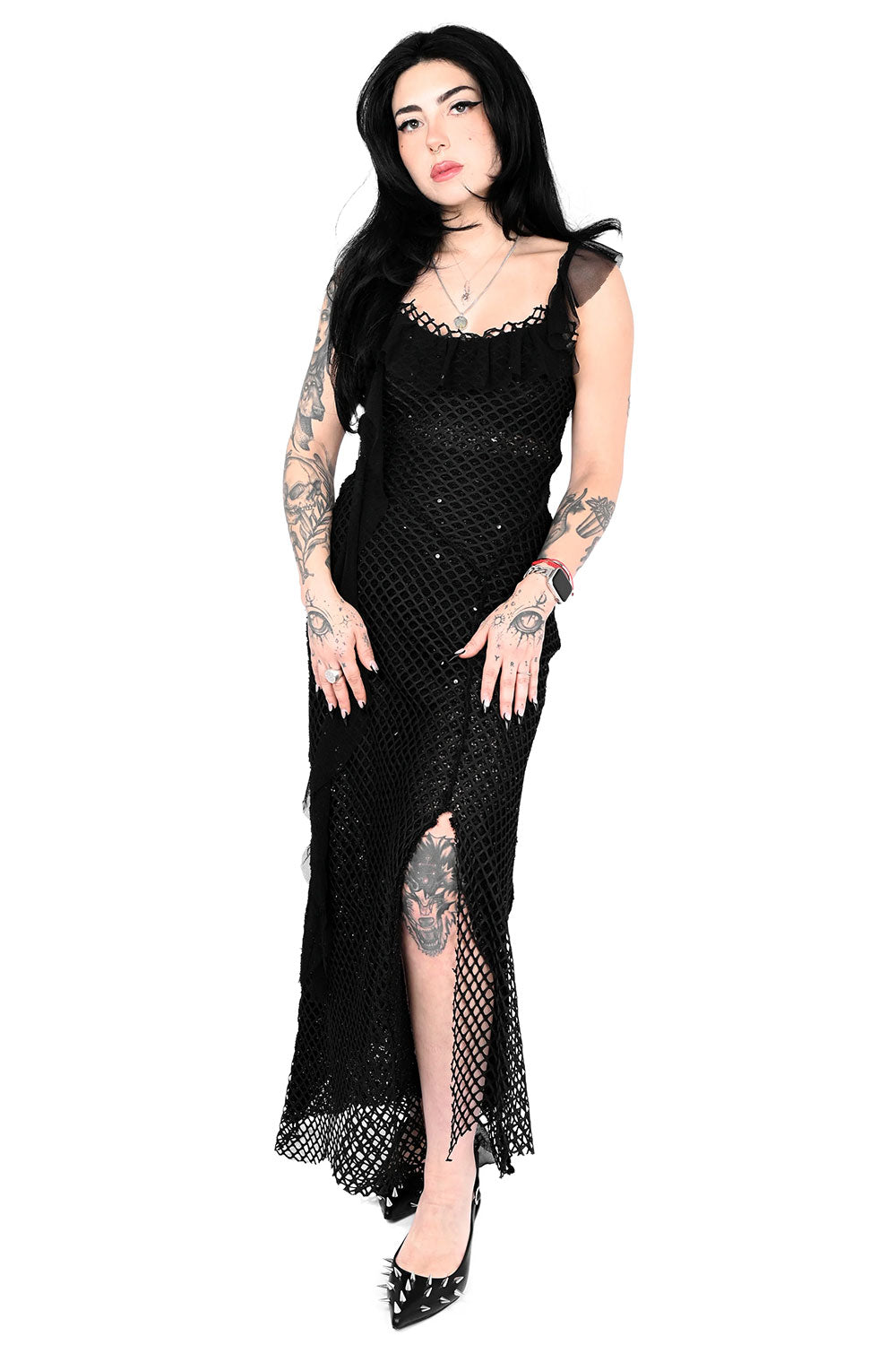 Foxblood Marina Dress with fishnet and sequins