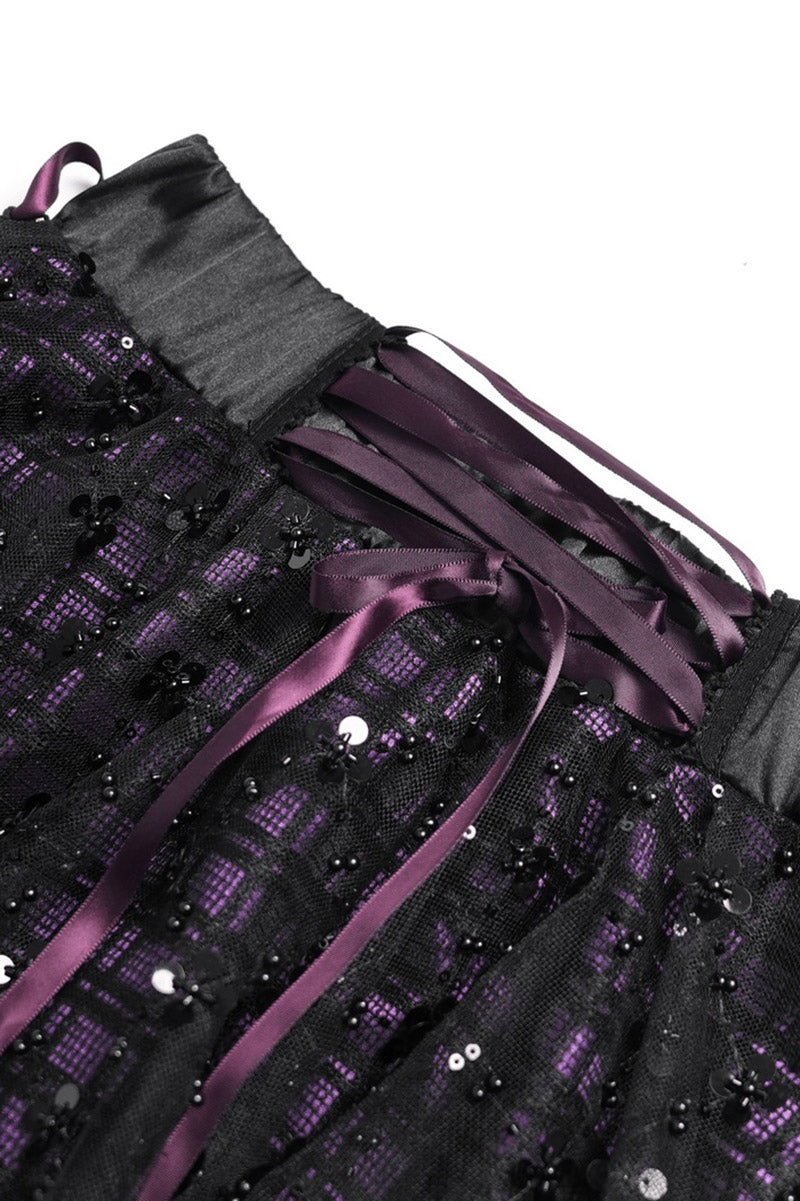 short purple and black plaid mini skirt by devil fashion
