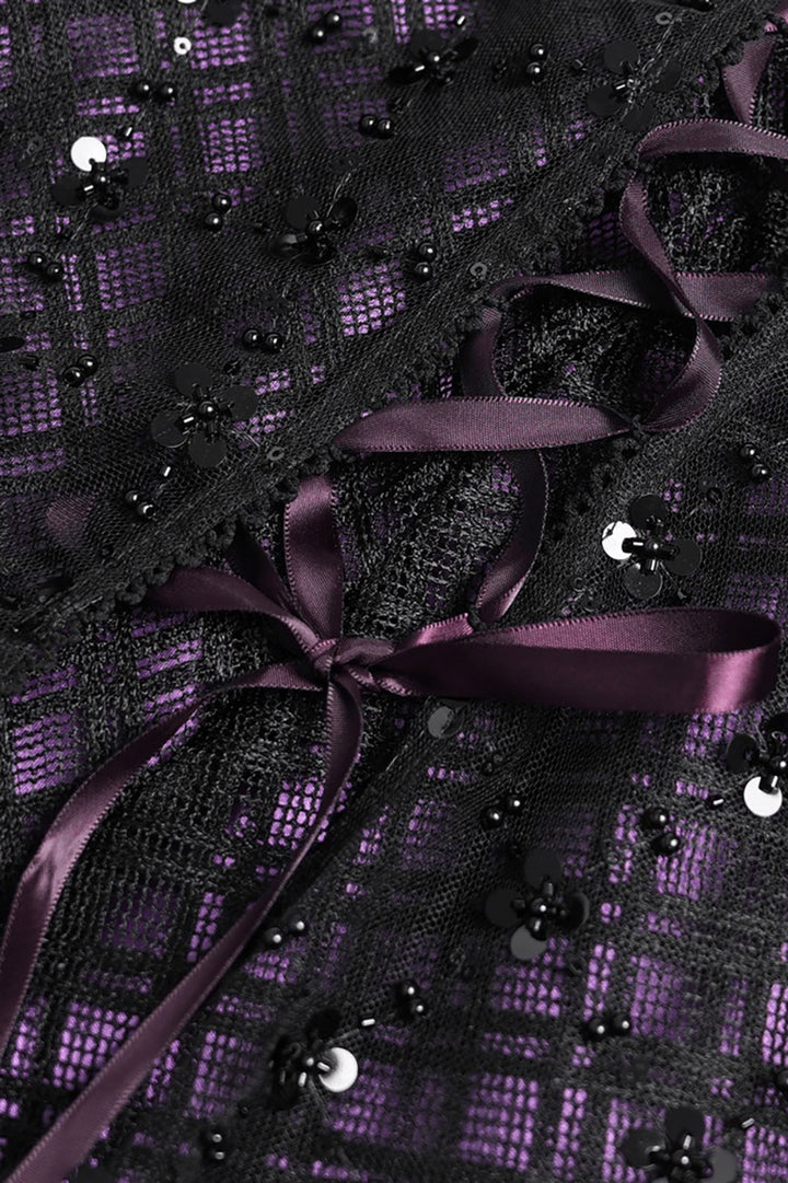 purple and black plaid mini skirt with sequins