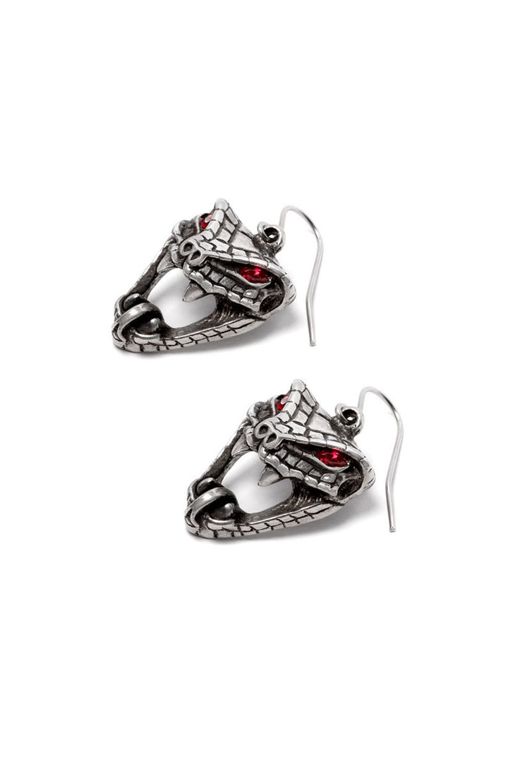 dark silver snake earrings with red crystal eyes