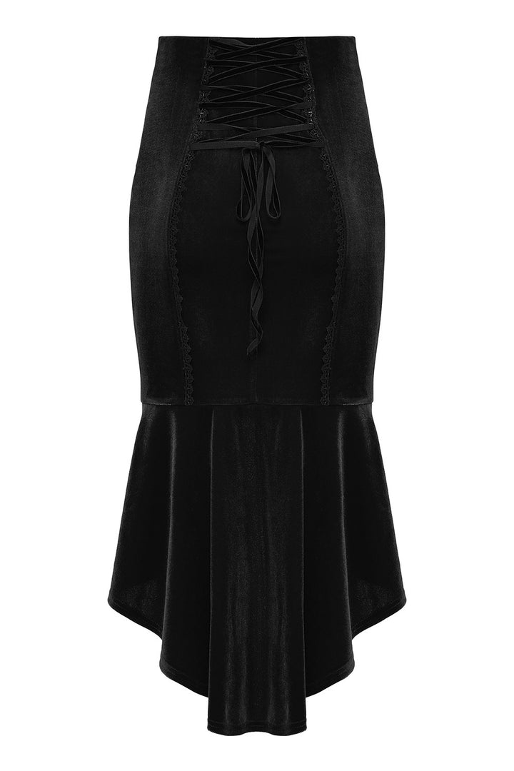 high-rise womens embroidered lace floral black velvet leg slit skirt
