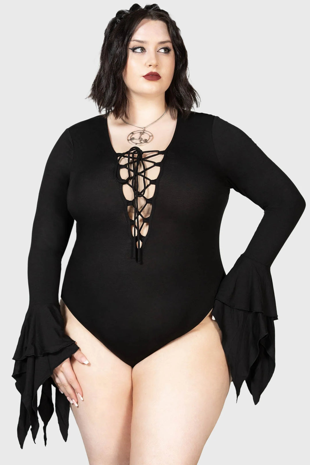 Black Lace Up Front Swimsuit