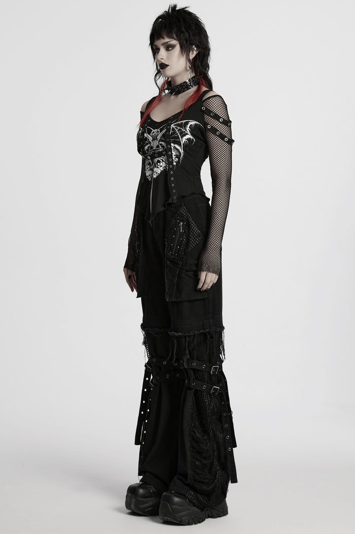 long sleeve gothic cold shoulder fishnet top
