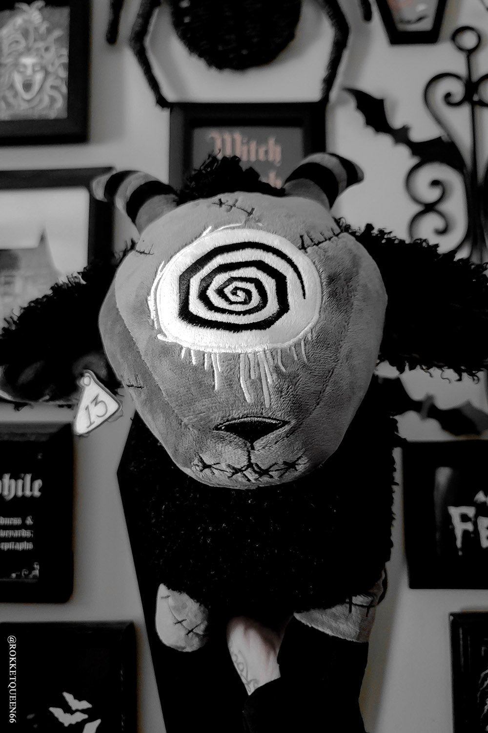 emo stitched horned sheep stuffed animal 