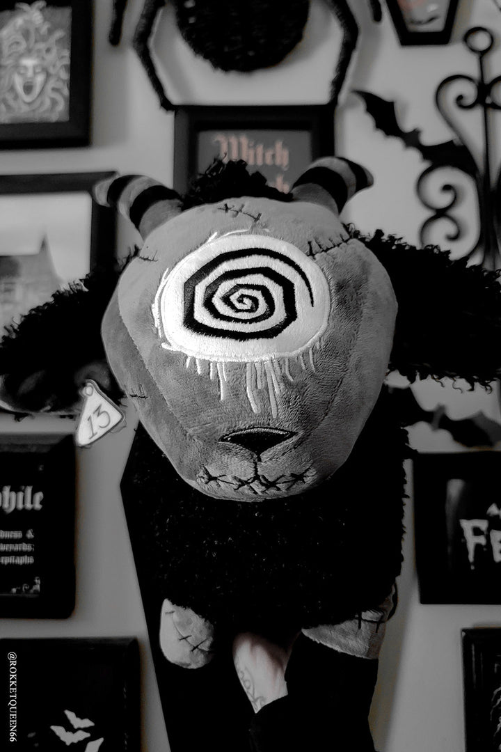 emo stitched horned sheep stuffed animal 