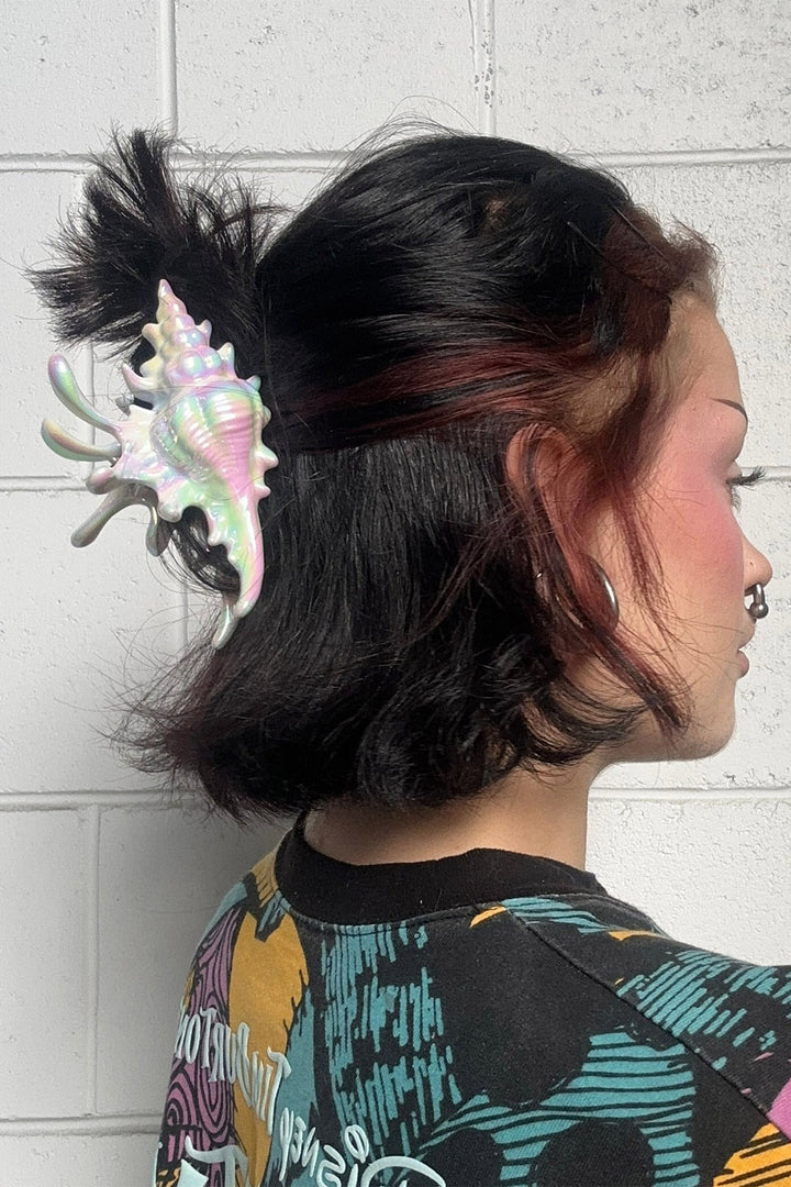iridescent pearl colored shell hair claw 