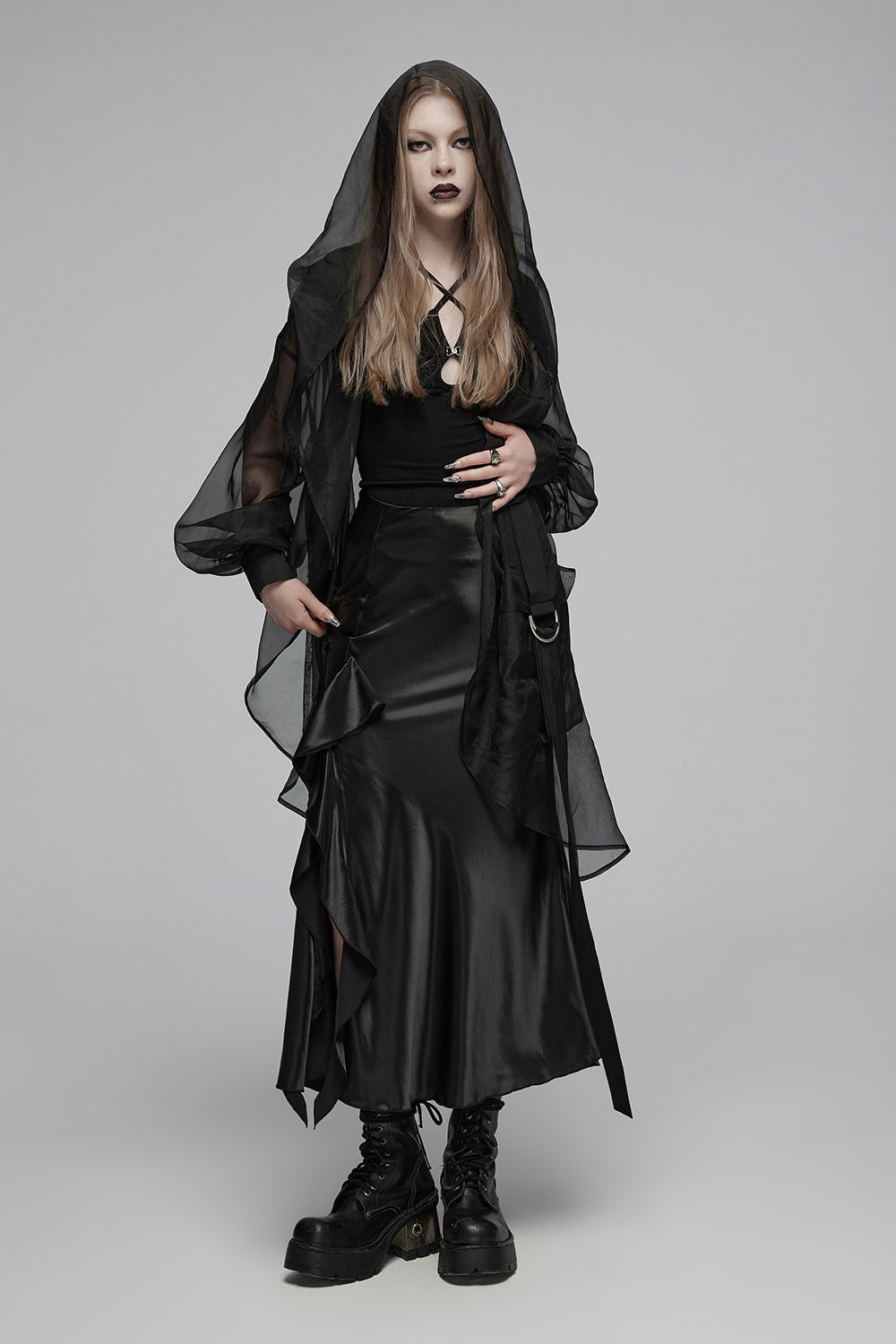 witchy black satin skirt