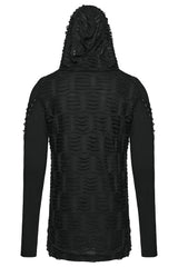 back view of punk rave Men's Gothic Ripped Hooded Top
