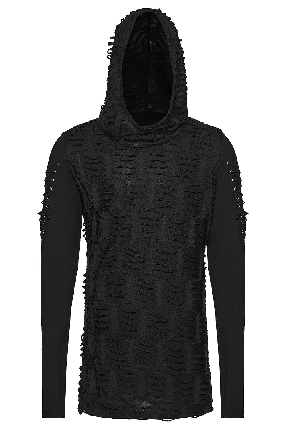 industrial goth punk top with lace up sleeves and hood