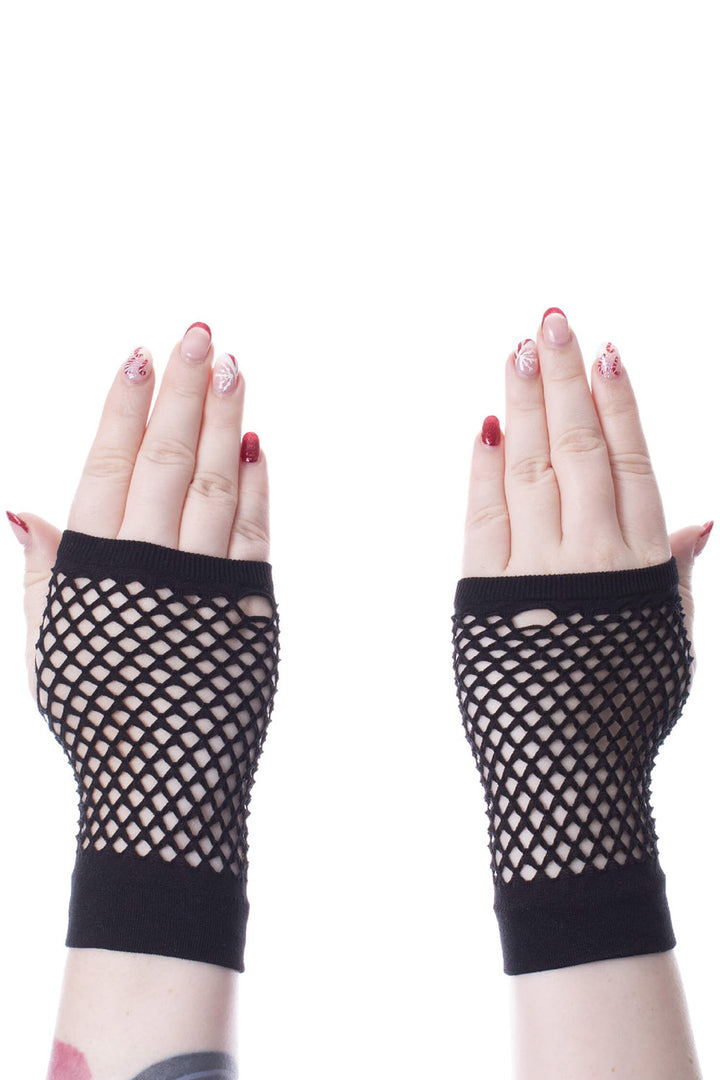 fingerless black fishnet gloves