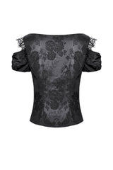 fitted womens romantic goth top with floral detail