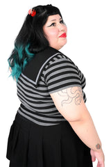 punk emo black gray striped top for women