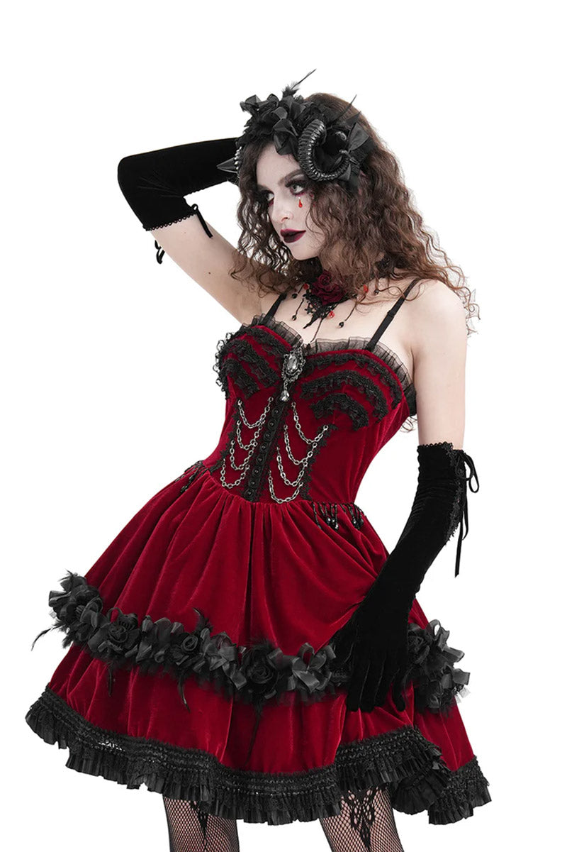 Lovebites Red Velvet Ruffle Dress Lovebites Red Velvet Ruffle Dress