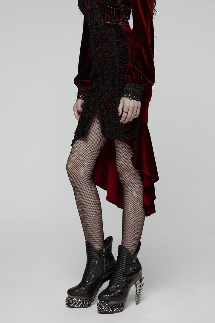 lace-up irregular asymmetric hem skirt