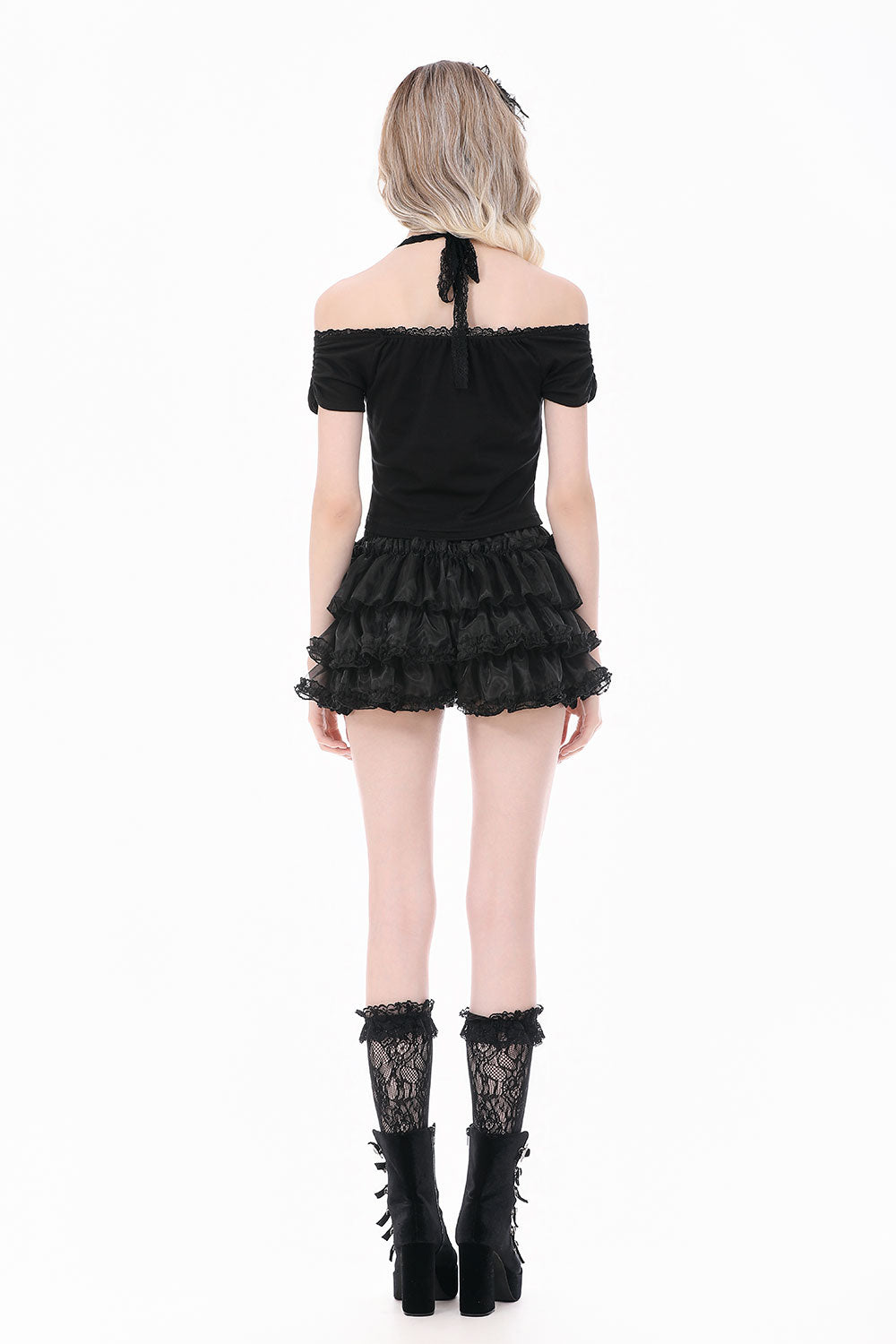 Feminine bloomer shorts with ruffles and bows