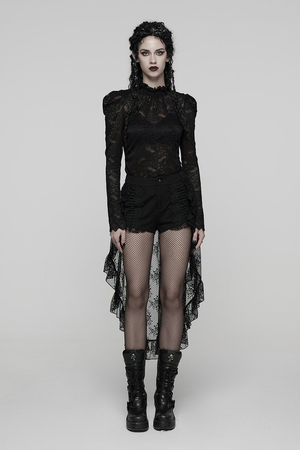 vampire goth shorts with ruffled mesh lace skirt