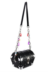 vegan treasure chest bag black PU with silver PU detailing and all silver hardware