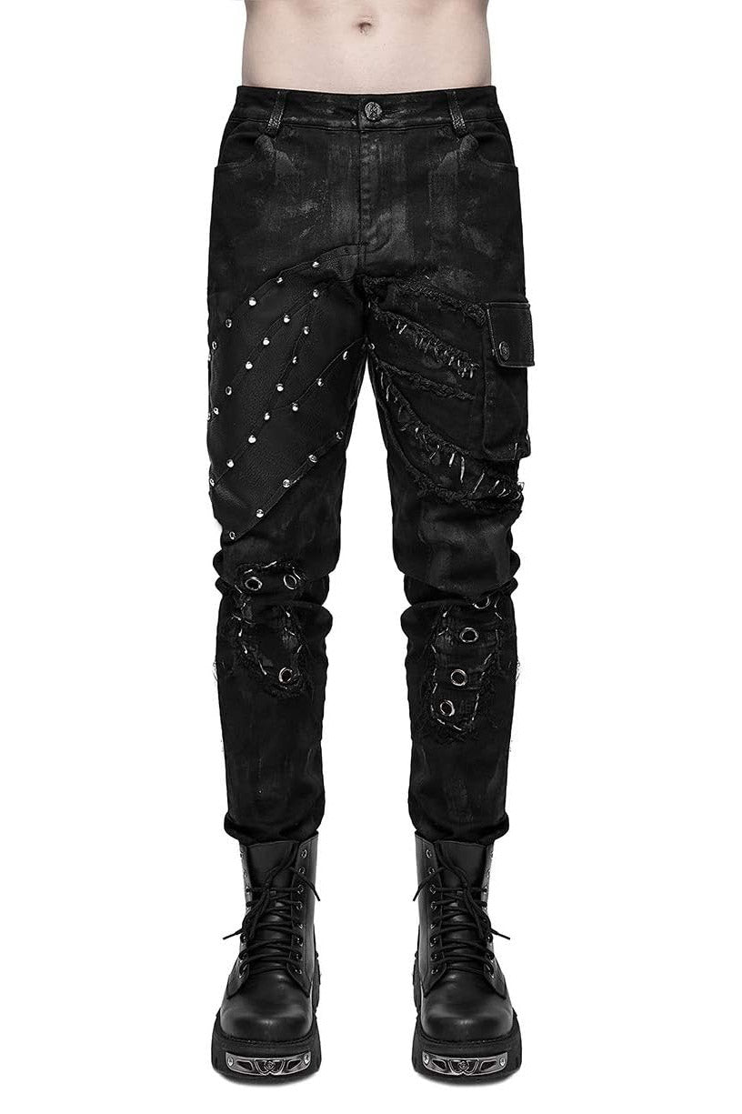 mens distressed stitched jeans