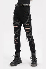 womens punk safety pin chain pants 