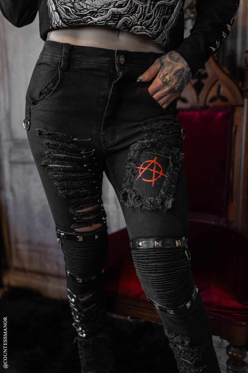 Annihilate Safety Pin Studded Pants – VampireFreaks